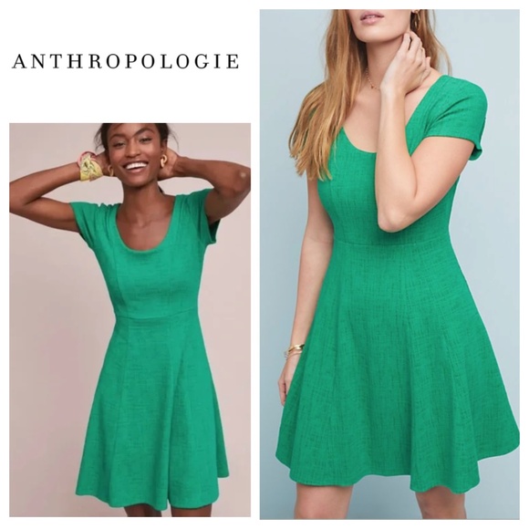 Maeve Dresses & Skirts - Maeve Anthropologie Nova Dress Sz Large 12 14 Green Skater Fit Flare Preppy Chic